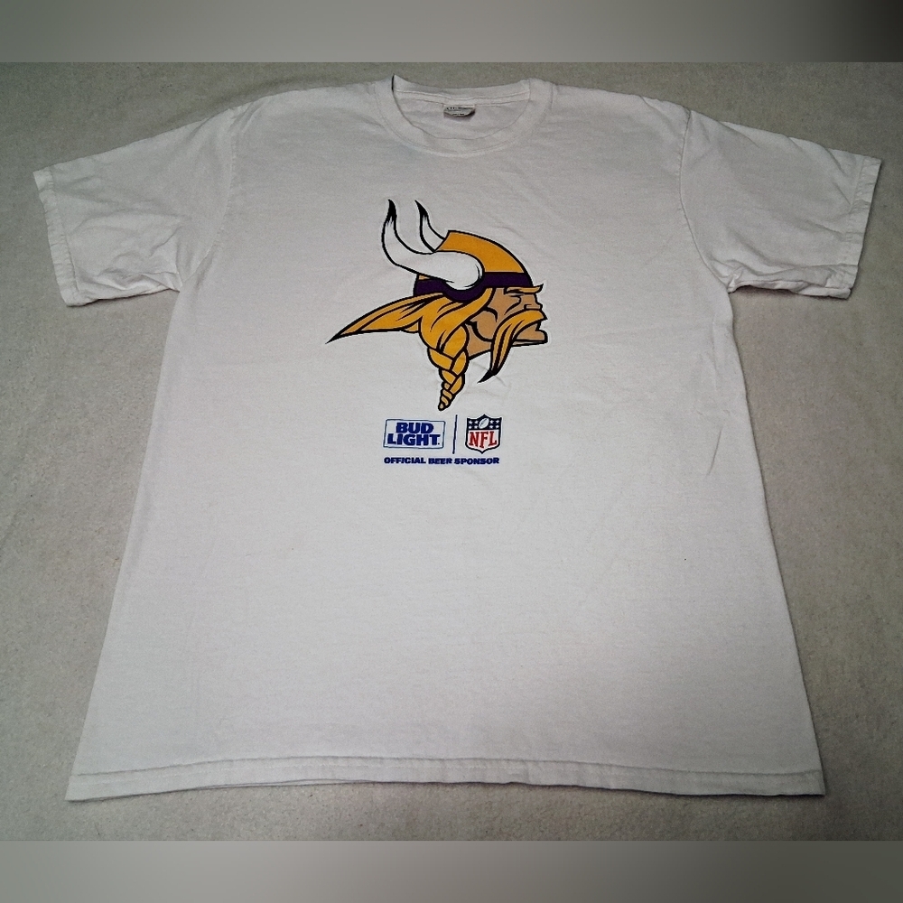 Vintage 1990 Minnesota Vikings Logo T-Shirt with Budlight And NFL Logo - Picture 2 of 8